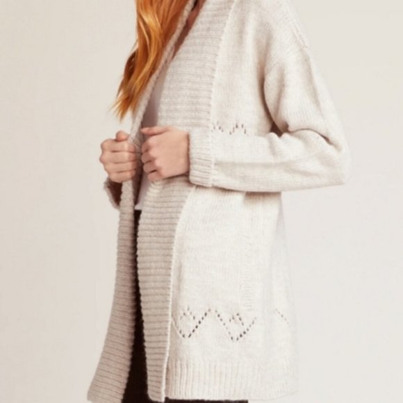 Jack by BB Dakota Ivory Open Front Fold Over Collar Knit Pocket Cardigan - Picture 2 of 7